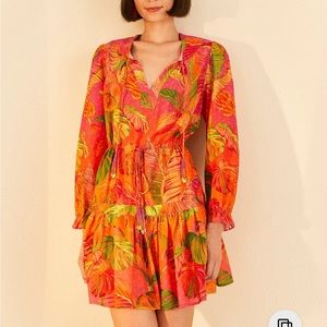 Farm Rio Orange Ombré Forest Mini Dress